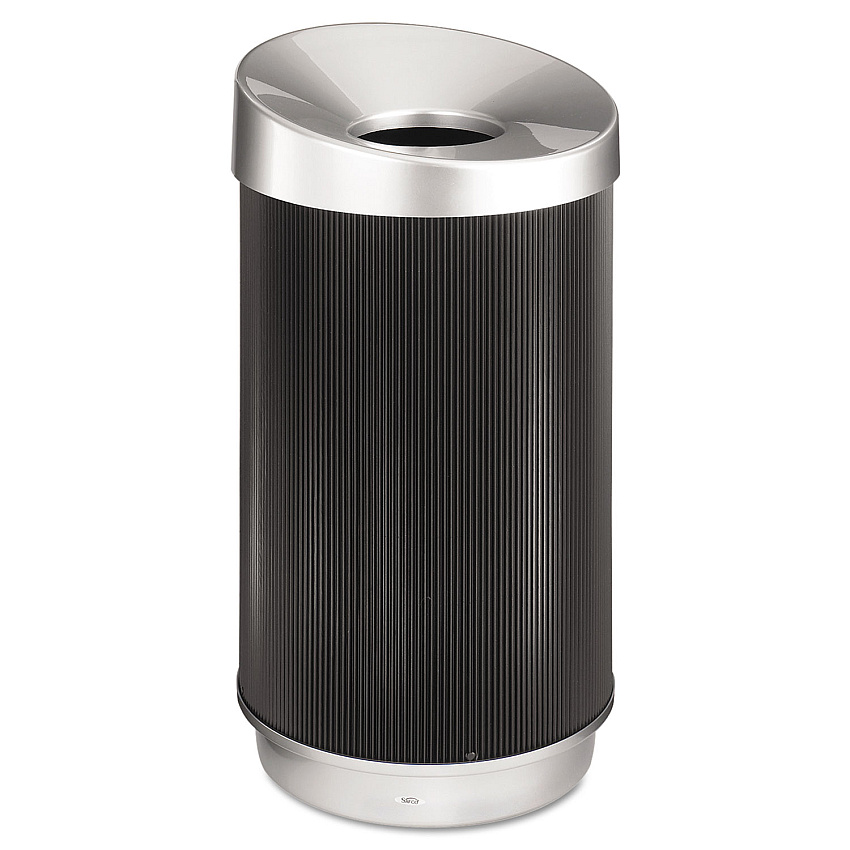 Safco At-Your-Disposal Vertex Receptacle, Round, Polyethylene, 38 gal, Black/Chrome (9799BL)