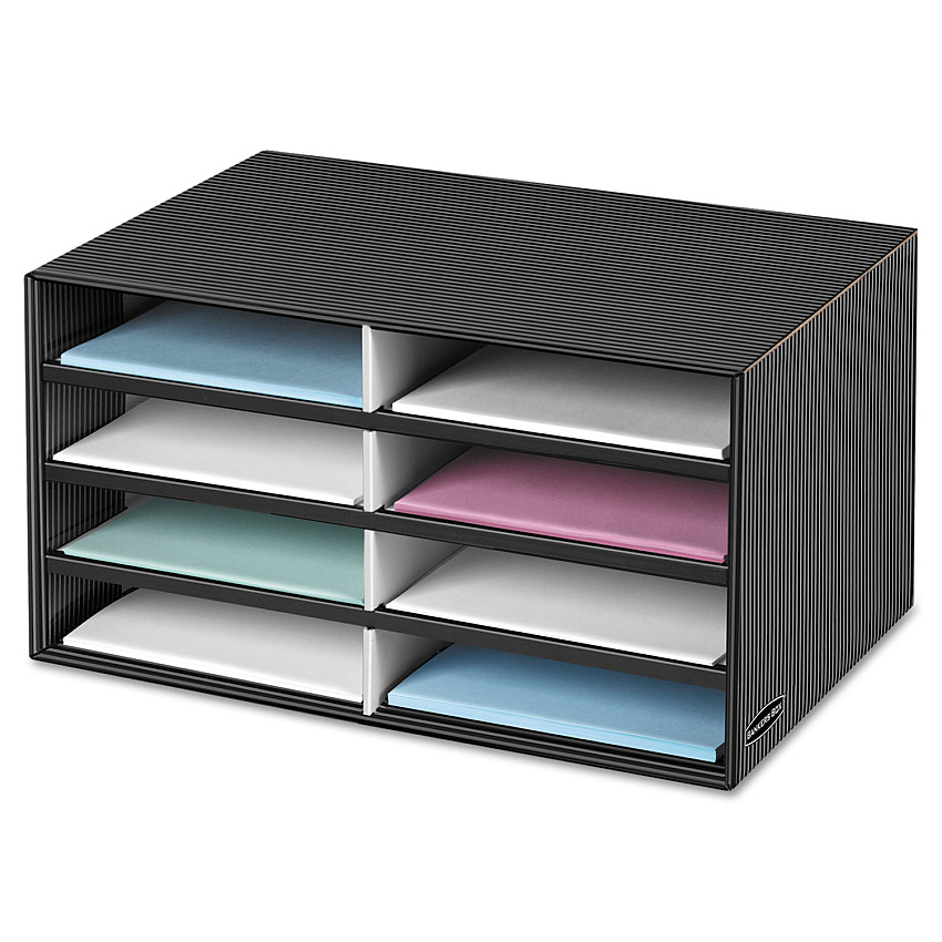 Bankers Box Decorative Sorter, 8 Letter Sections, 19.5 x 12.38 x 10.25, Black/Gray Pinstripe (6170301)