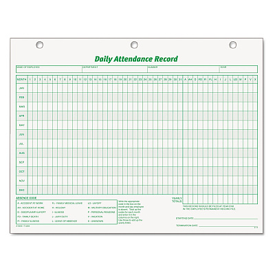 TOPS Daily Attendance Card, 8.5 x 11, 1/Page, 50 Forms (3284)