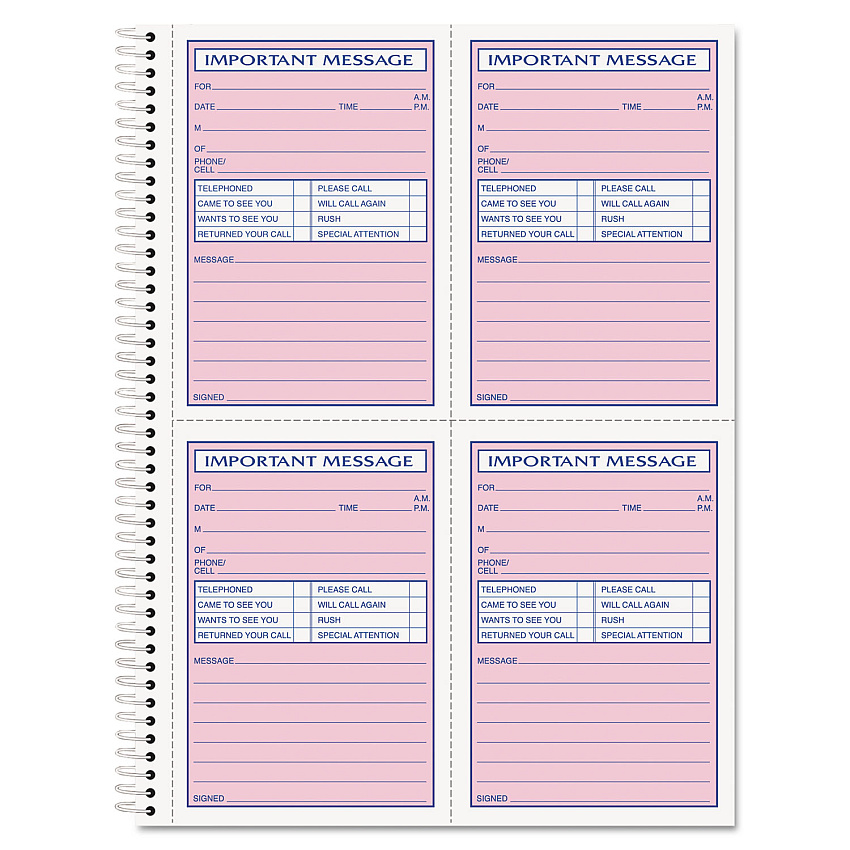 TOPS Telephone Message Book, Fax/Mobile Section, Two-Part Carbonless, 5.5 x 3.88, 4/Page, 200 Forms (4005)
