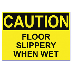 Headline OSHA Safety Signs, CAUTION SLIPPERY WHEN WET, Yellow/Black, 10 x 14 (5494)