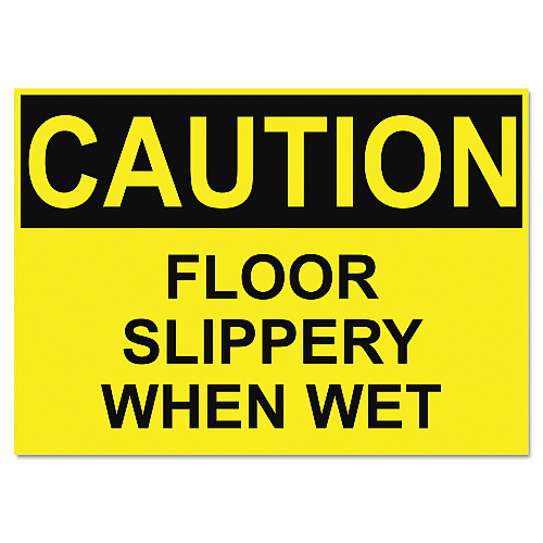 Headline OSHA Safety Signs, CAUTION SLIPPERY WHEN WET, Yellow/Black, 10 x 14 (5494)