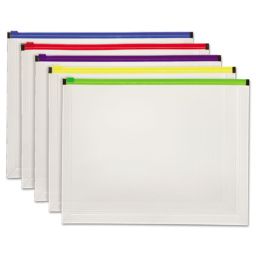 Pendaflex Poly Zip Envelope, Zipper Closure, 10 x 13, Assorted, 5/Pack (85292)