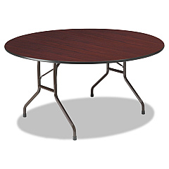Iceberg OfficeWorks Wood Folding Table, 60" dia x 29"h, Mahogany Top, Gray Base (55264)