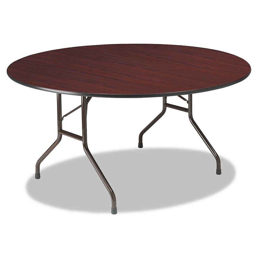 Iceberg OfficeWorks Wood Folding Table, 60" dia x 29"h, Mahogany Top, Gray Base (55264)