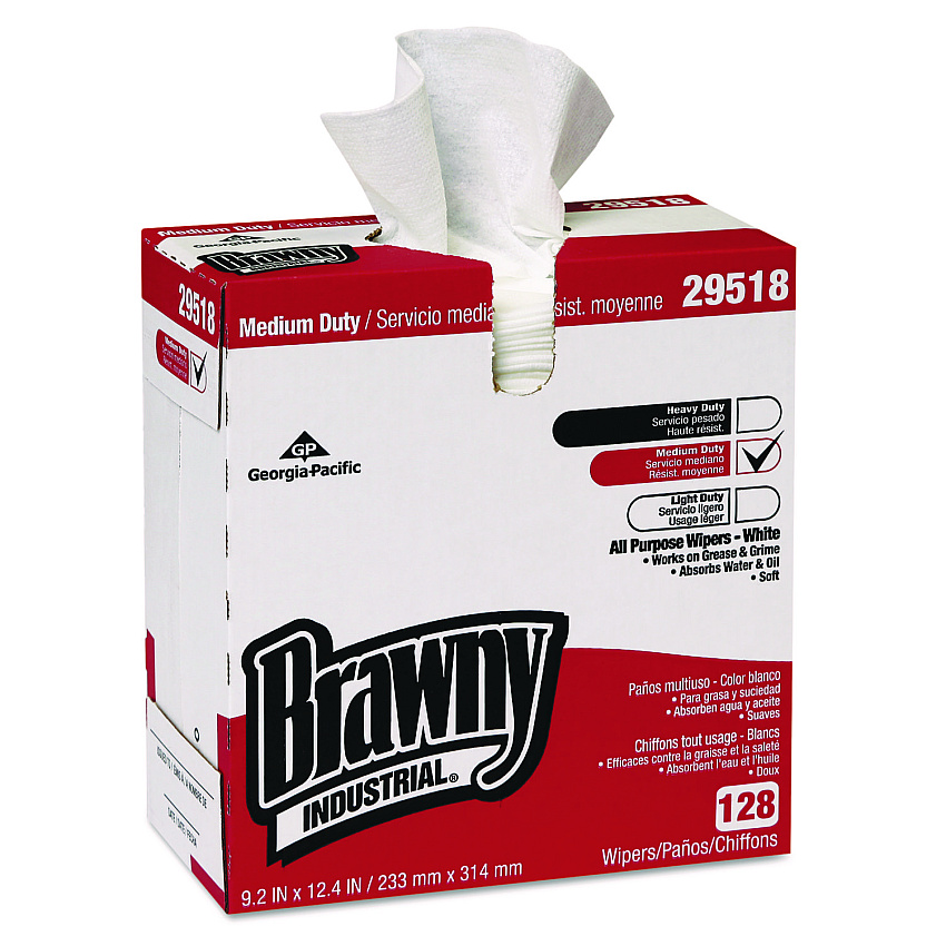 Brawny Professional Airlaid Medium Duty Wipers, Cloth, 9.2 x 12.4, White, 128/Box, 10 Boxes/Carton (29518CT)