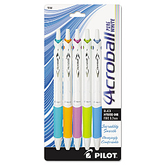Pilot Acroball PureWhite Advanced Ink Ballpoint Pen, Retractable, Fine 0.7 mm, Black Ink, Assorted Barrel Colors, 5/Pack (31861)