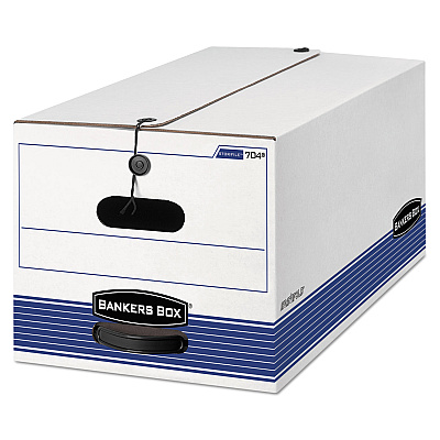 Bankers Box STOR/FILE Medium-Duty Strength Storage Boxes, Letter Files, 12.25" x 24.13" x 10.75", White/Blue, 4/Carton (0070403)