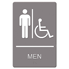 Headline ADA Sign, Men Restroom Wheelchair Accessible Symbol, Molded Plastic, 6 x 9, Gray (4815)