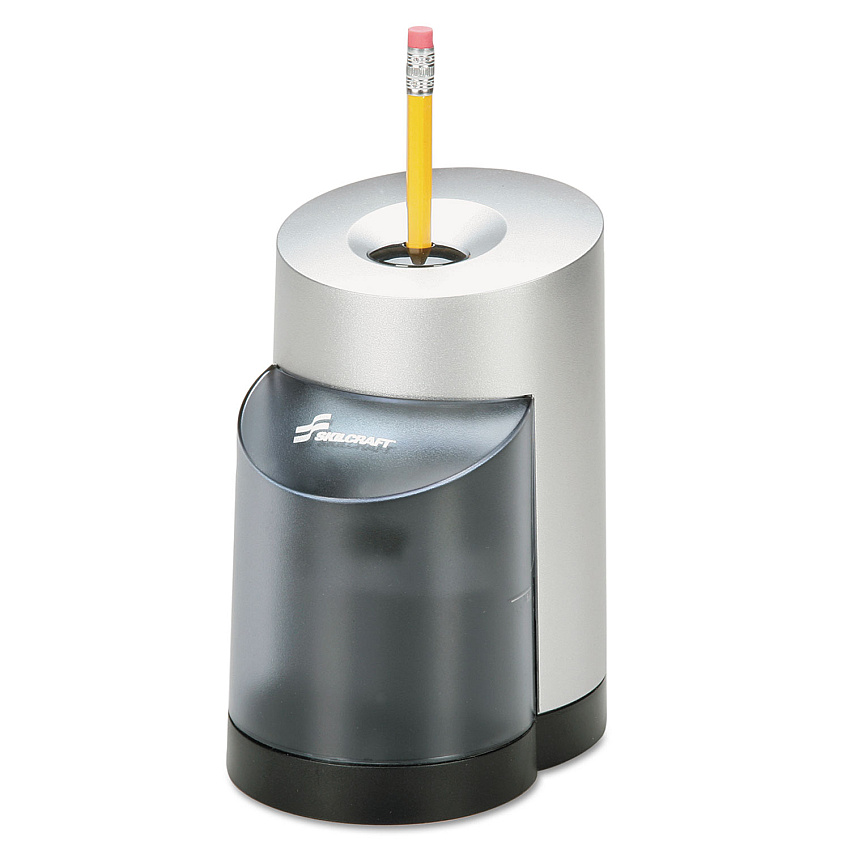 AbilityOne 7520012414229 SKILCRAFT Electric Pencil Sharpener, AC-Powered, 5.75 x 3.75 x 6.35, Black/Silver