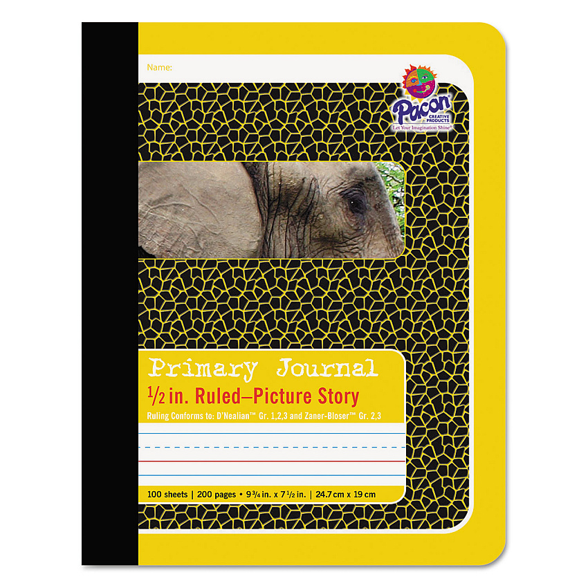 Pacon Primary Journal, D'Nealian 1-3, Zaner-Bloser 2-3, Illustration/Manuscript Format, Yellow Cover, 9.75 x 7.5, 100 Sheets (2426)