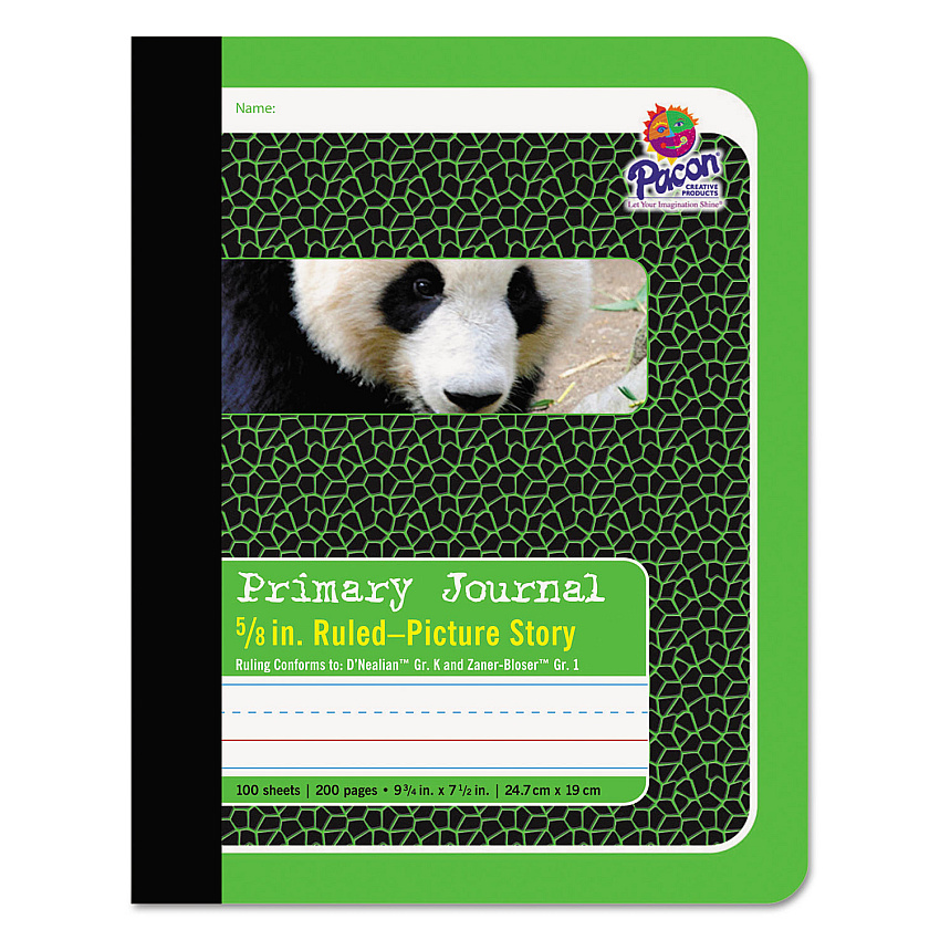 Pacon Primary Journal, D'Nealian K, Zaner-Bloser 1, Illustration/Manuscript Format, Green Cover, 9.75 x 7.5, 100 Sheets (2428)
