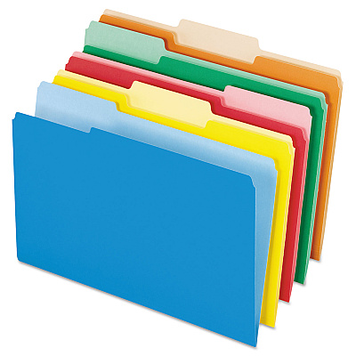 Pendaflex Interior File Folders, 1/3-Cut Tabs: Assorted, Legal Size, Assorted Colors, 100/Box (435013ASST)