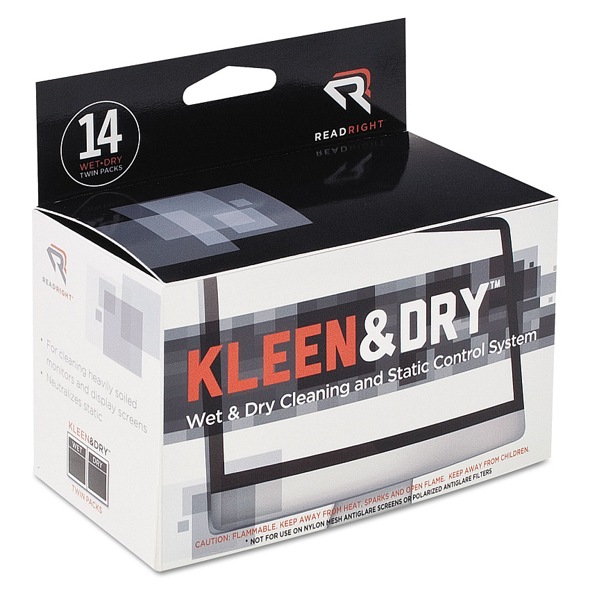 Read Right Two Step ScreenKleen Wet and Dry Cleaning Wipes, 5 x 5, 14/Box (RR1205)