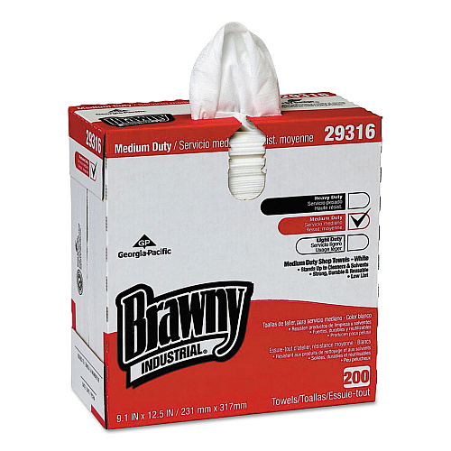 Brawny Professional Lightweight Disposable Shop Towels, 9.1 x 12.5, White, 2,000/Carton (29316CT)