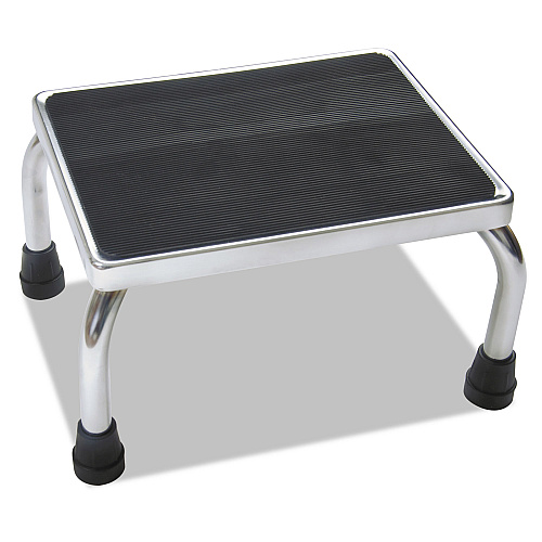 Medline Foot Stool, 1-Step, 16w x 12d x 8.25h, Steel, Chrome/Black Mat (MDS80430I)
