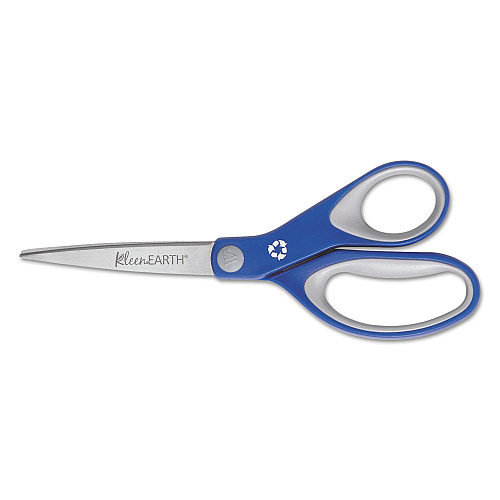 Westcott KleenEarth Soft Handle Scissors, 8" Long, 3.25" Cut Length, Blue/Gray Straight Handle (15554)