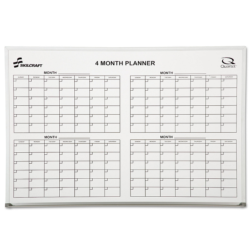 AbilityOne 7110015550295 SKILCRAFT Quartet 4-Month Cubicle Calendar Board, 24 x 36