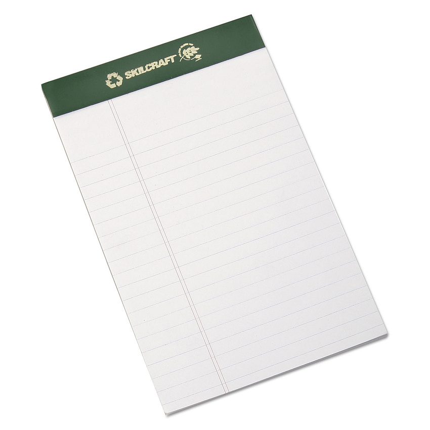 AbilityOne 7530015169629 SKILCRAFT Process Chlorine-Free Paper Pads, Wide/Legal Rule, 50 White 5 x 8 Sheets, Dozen