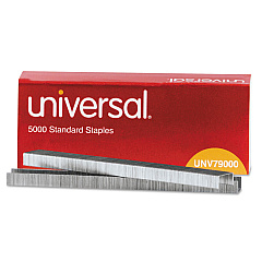 Universal Standard Chisel Point Staples, 0.25" Leg, 0.5" Crown, Steel, 5,000/Box (UNV79000)