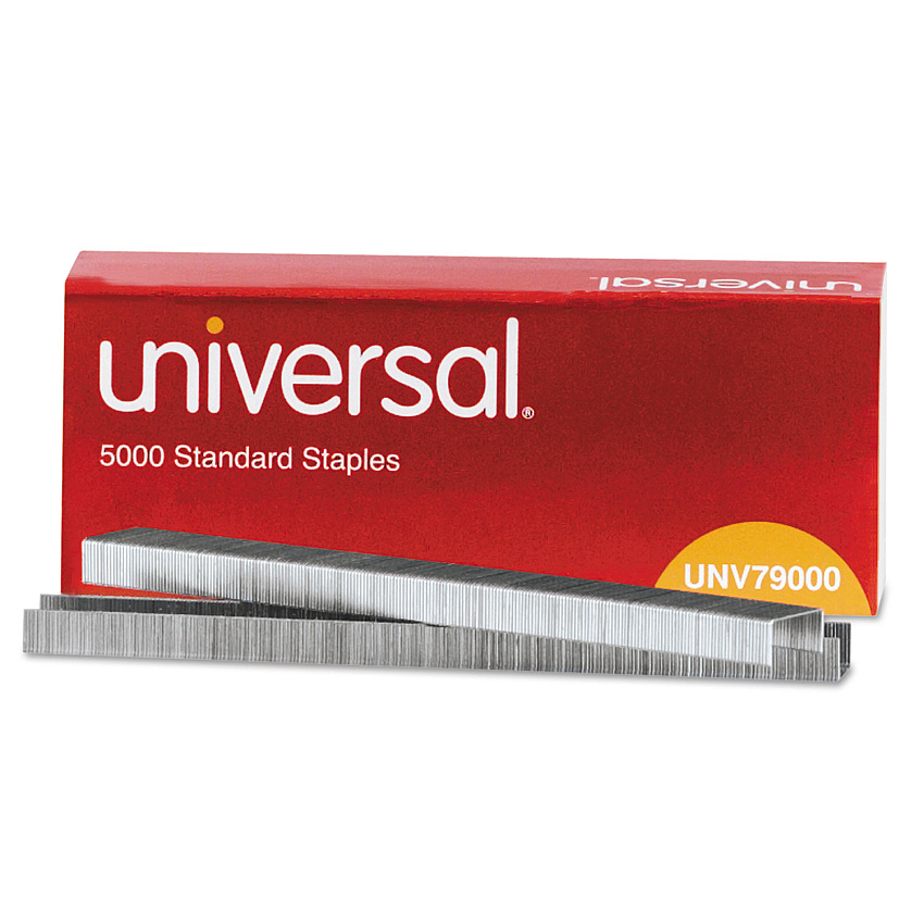 Universal Standard Chisel Point Staples, 0.25" Leg, 0.5" Crown, Steel, 5,000/Box (UNV79000)