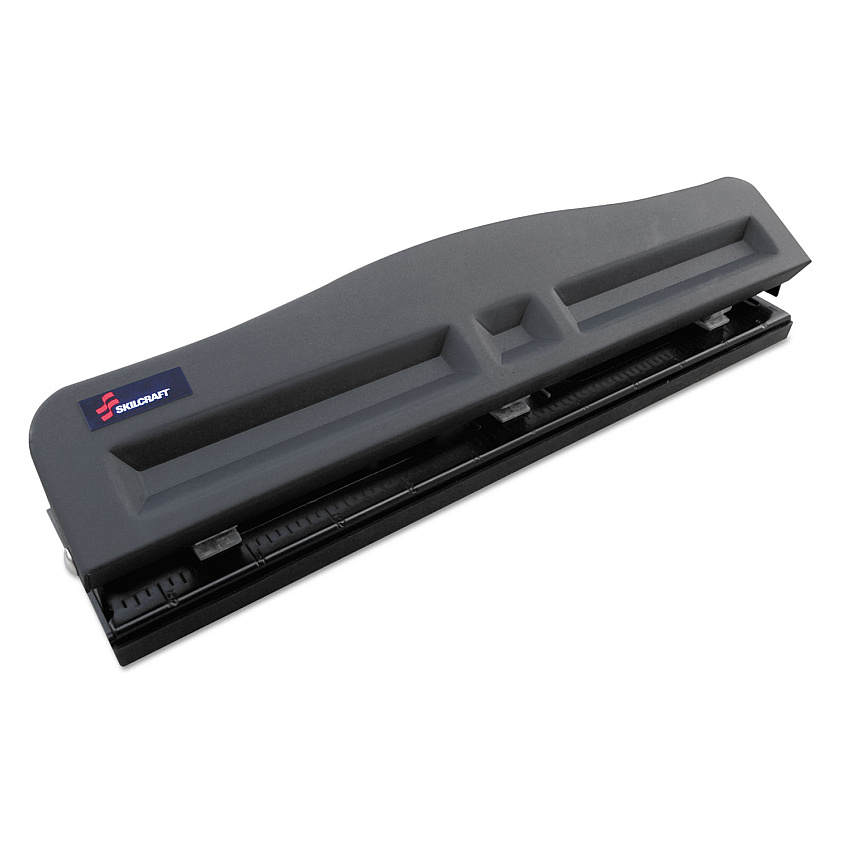 AbilityOne 7520016203827 SKILCRAFT Light-Duty Three-Hole Punch, 9/32" Holes, 10-Sheet, Black