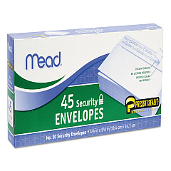Mead Press-it Seal-it Self-Adhesive Security Envelope, #10, Monarch Flap, Self-Adhesive Closure, 4.25x9.13, White, 45/Pk, 12 Pk/Bx (75026)