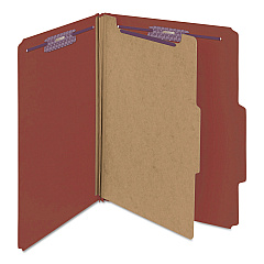 Smead Pressboard Classification Folders with SafeSHIELD Coated Fasteners, 2/5 Cut, 1 Divider, Letter Size, Red, 10/Box (13775)