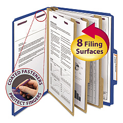 Smead Eight-Section Pressboard Top Tab Classification Folders with SafeSHIELD Fasteners, 3 Dividers, Letter Size, Dark Blue, 10/Box (14096)
