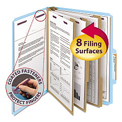 Smead Eight-Section Pressboard Top Tab Classification Folders with SafeSHIELD Fasteners, 3 Dividers, Letter Size, Blue, 10/Box (14094)