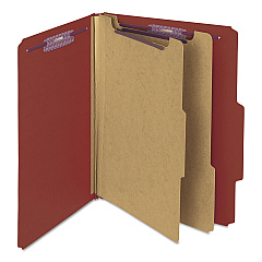 Smead Pressboard Classification Folders with SafeSHIELD Coated Fasteners, 2/5 Cut, 2 Dividers, Letter Size, Red, 10/Box (14075)