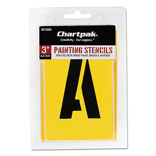 Chartpak Professionial Lettering Stencils, Painting Stencil Set, A-Z Set/0-9, 3", Manila, 35/Set (01560)