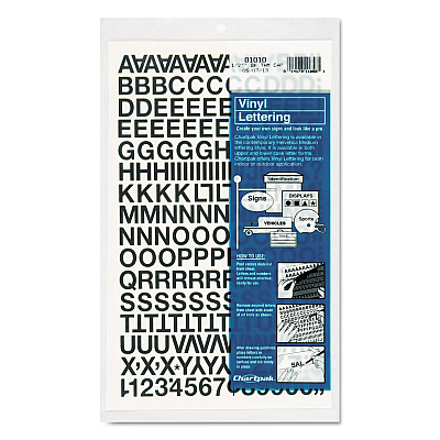Chartpak Press-On Vinyl Letters and Numbers, Self Adhesive, Black, 1/2"h, 201/Pack (01010)