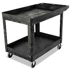 Rubbermaid Commercial Heavy-Duty Utility Cart with Lipped Shelves, Plastic, 2 Shelves, 500 lb Capacity, 25.78" x 45.25" x 33.25", Black (452089BLA)