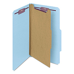 Smead Four-Section Pressboard Top Tab Classification Folders with SafeSHIELD Fasteners, 1 Divider, Legal Size, Blue, 10/Box (18730)
