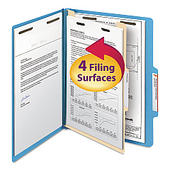Smead Colored Top Tab Classification Folders, 1 Divider, Letter Size, Blue, 10/Box (13701)