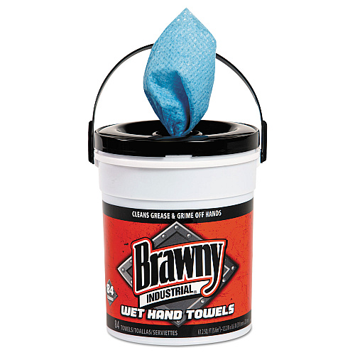 Brawny Professional Wet Hand Towels, 1-Ply, 8.6 x 12.2, Fresh Scent, Blue, 84/Pail, 6/Carton (21501)