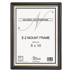 NuDell EZ Mount Document Frame with Trim Accent and Plastic Face, Plastic, 8 x 10, Black/Gold (11800)