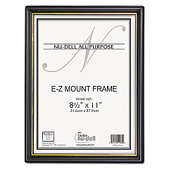 NuDell EZ Mount Document Frame with Trim Accent and Plastic Face, Plastic, 8.5 x 11 Insert, Black/Gold, 18/Carton (11818)