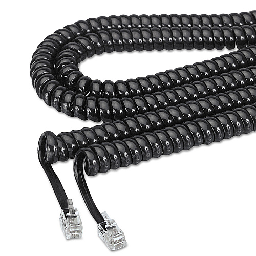 Softalk Coiled Phone Cord, Plug/Plug, 25 ft., Black (42261)