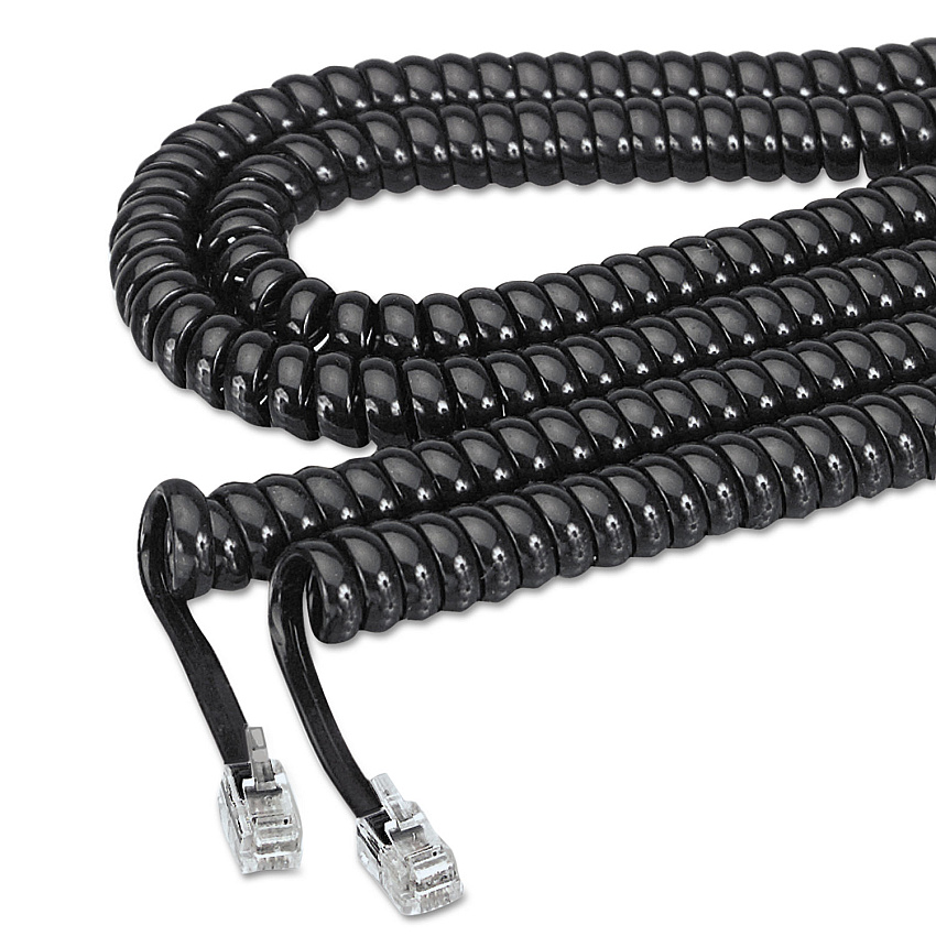 Softalk Coiled Phone Cord, Plug/Plug, 25 ft., Black (42261)