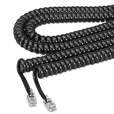 Softalk Coiled Phone Cord, Plug/Plug, 12 ft., Black (48102)
