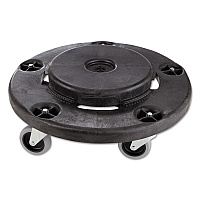 Rubbermaid Commercial Brute Round Twist On/Off Dolly, 250 lb Capacity, 18" dia x 6.63"h, Fits 20-55 Gallon BRUTE Containers, Black (264000BK)