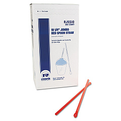 AmerCareRoyal Jumbo Spoon Straw, 10.25", Plastic, Red, 300/Pack, 18 Packs/Carton (RJSS10)