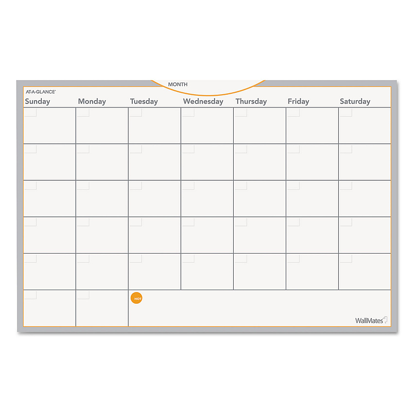 AT-A-GLANCE WallMates Self-Adhesive Dry Erase Monthly Planning Surfaces, 18 x 12, White/Gray/Orange Sheets, Undated (AW402028)