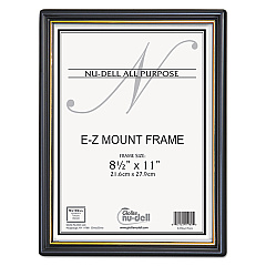 NuDell EZ Mount Document Frame with Trim Accent and Plastic Face, Plastic, 8.5 x 11 Insert, Black/Gold (11880)