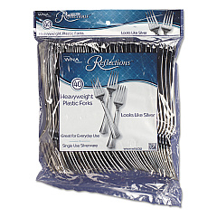 WNA Reflections Heavyweight Plastic Utensils, Fork, Silver, 7", 40/pack (REF320FKPK)