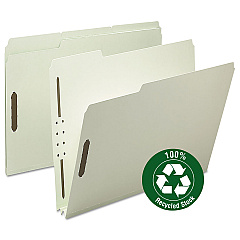 Smead 100% Recycled Pressboard Fastener Folders, Letter Size, 2" Expansion, Gray-Green, 25/Box (15004)