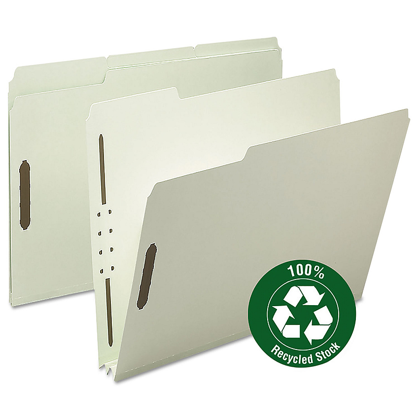 Smead 100% Recycled Pressboard Fastener Folders, Letter Size, 2" Expansion, Gray-Green, 25/Box (15004)