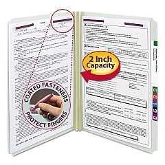 Smead Recycled Pressboard Folders with Two SafeSHIELD Coated Fasteners, 2" Expansion, Straight Tab, Legal Size, Gray-Green, 25/Box (19910)